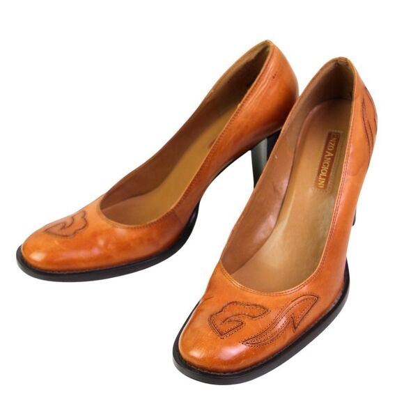 Enzo Angiolini BROWN REAL LEATHER HIGH HEEL ROUND TOE CLASSIC PUMP SHOES Sz 9.5M - Picture 2 of 11